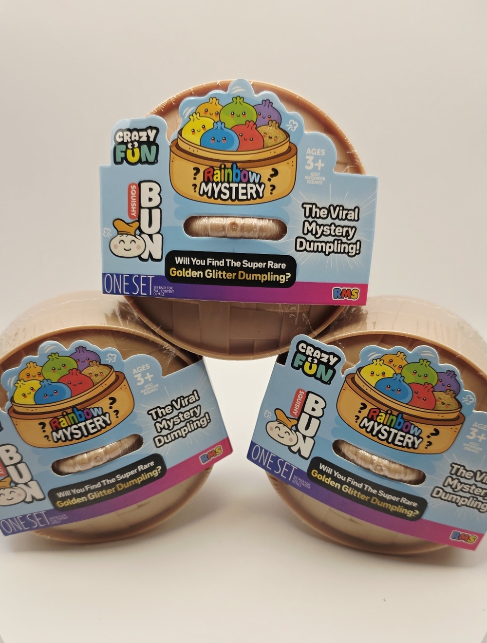 Viral Rainbow RMS Mystery Golden Glitter Squishy Dumpling Set (3 Pc) New TikTok
